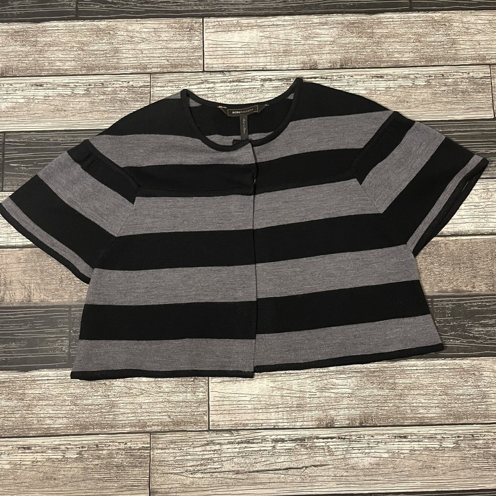 BCBGMAXAZRIA Short Sleeve Wool Cropped Sweater Black Gray Women's Size Small
